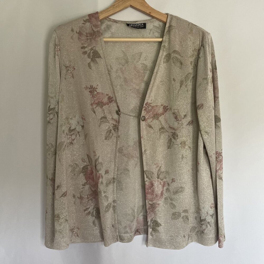 Arianna by Rachel Kaye vintage‎ grandma style padded shoulders floral cardigan